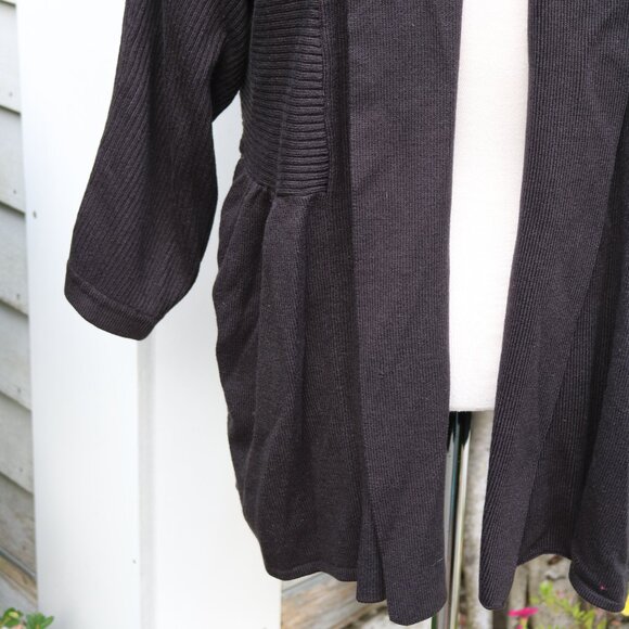 Canyon River Blues Plus Size Black Ribbed w Waistband Shawl Collar Open Cardigan - Picture 2 of 7